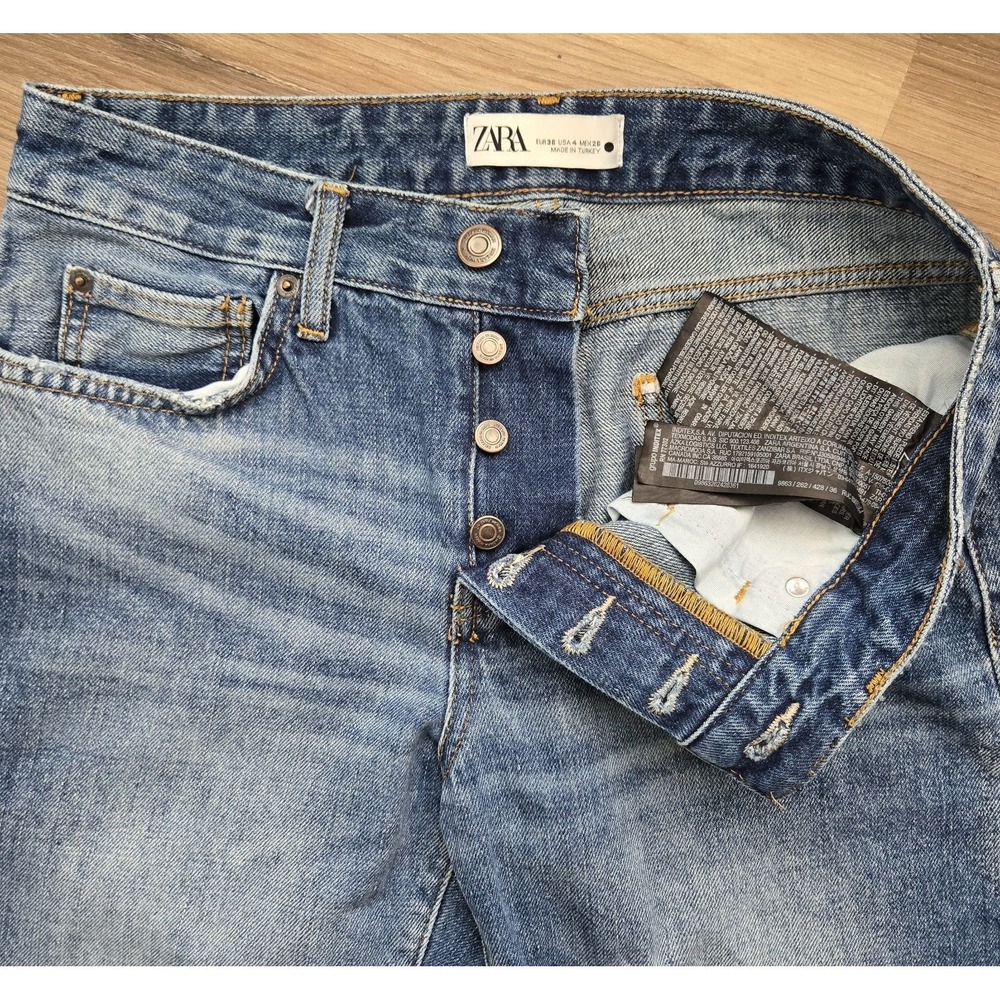 Zara Jeans Womens 4 Raw Hem Mid-Rise Slim‎ Button Fly Ripped Relaxed Fit Boho - Picture 6 of 12